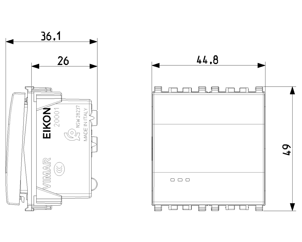 Vimar 1P 16AX 1-way switch 2M grey