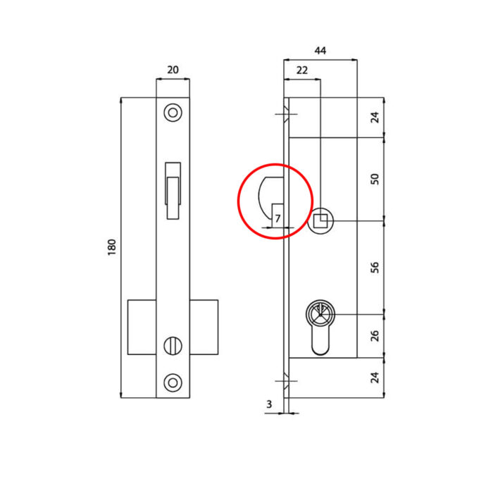 OPAC SLIDING DOOR LOCK 7mm