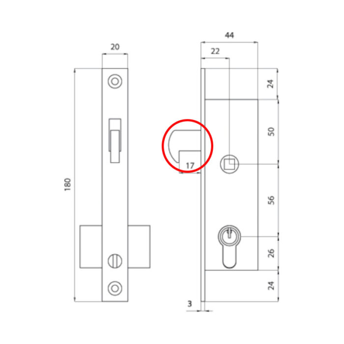 OPAC SLIDING DOOR LOCK 17MM